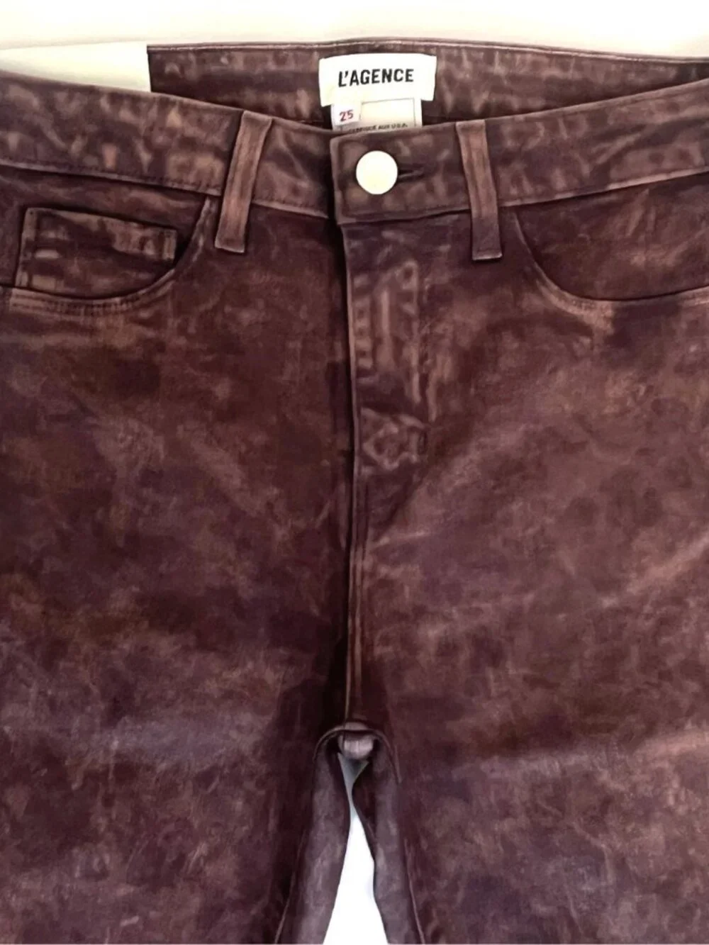 New L'AGENCE MARGOT High Rise Skinny Stretch Crop Jeans Cocoa Mineral Coated 25 - Picture 6 of 11